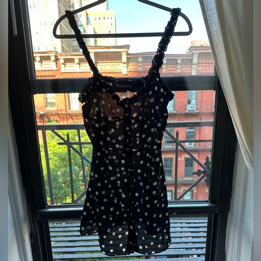 Realisation Par black polka dot mini dress